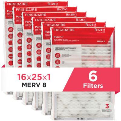 Frigidaire HVAC162586 Air Conditioner Accessories Filter 16"X25"X1" MERV 8-6PK